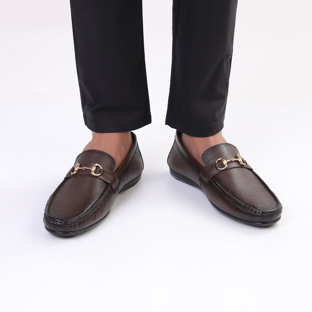 Two Tone Horse-Bit Buckled Moccasins - Brown