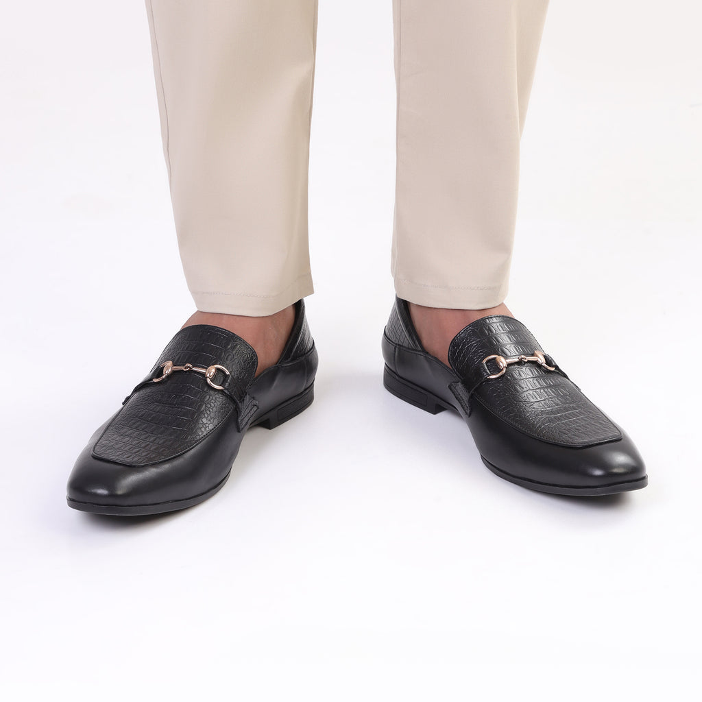Classic Crocodile Embossed Loafers - Black