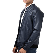 Load image into Gallery viewer, Double Collar Rexine Jacket-Navy