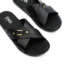 Load image into Gallery viewer, Cross-Strapped Buckled Slippers - Black