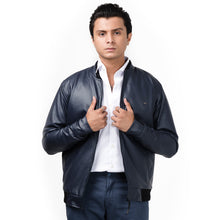 Load image into Gallery viewer, Double Collar Rexine Jacket-Navy