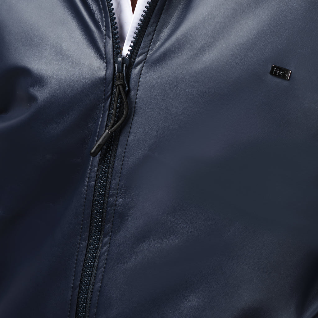 Double Collar Rexine Jacket-Navy
