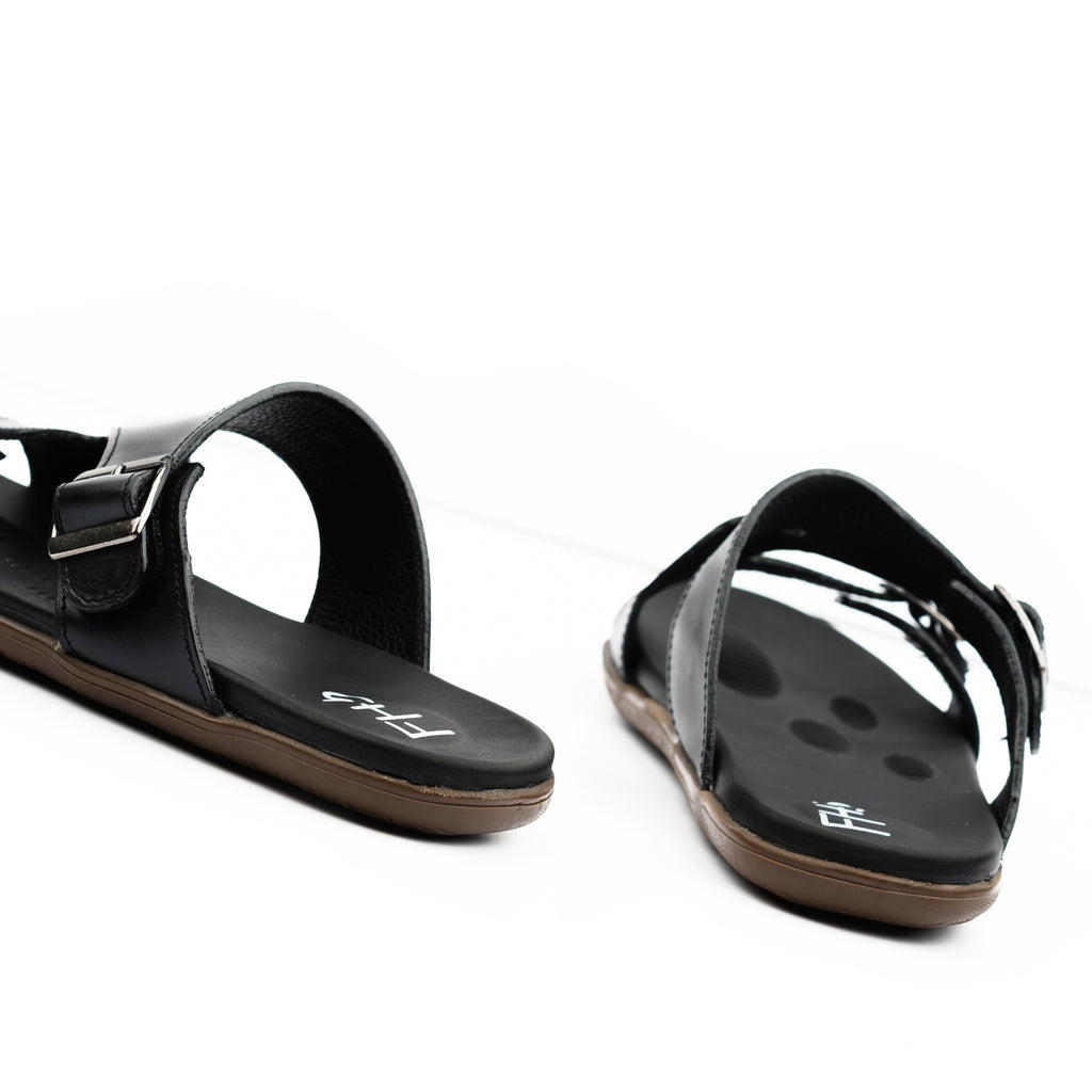 Adjustable Dual-Buckled Slippers - Black