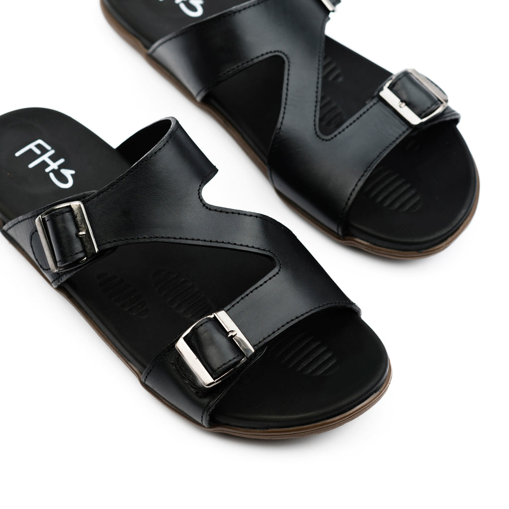 Adjustable Dual-Buckled Slippers - Black