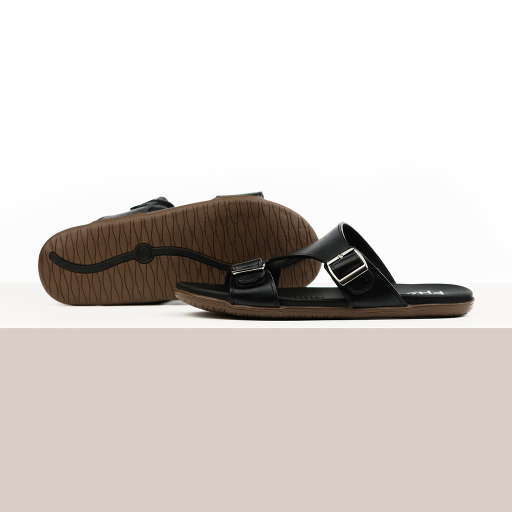 Adjustable Dual-Buckled Slippers - Black
