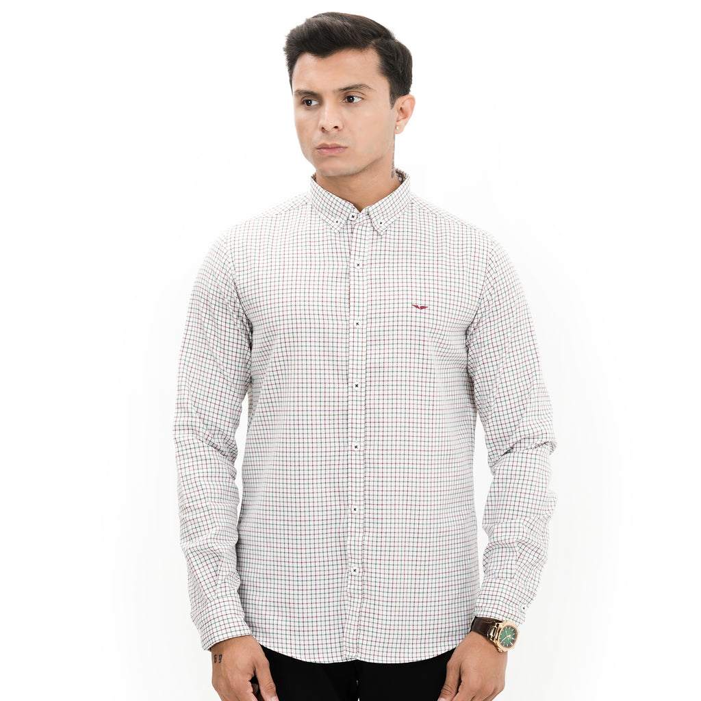 White & Green Checkered Casual Shirt
