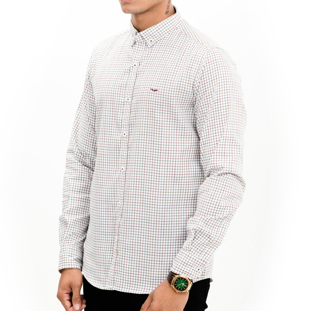 White & Green Checkered Casual Shirt