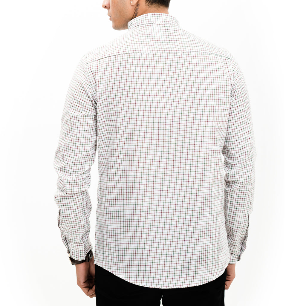 White & Green Checkered Casual Shirt