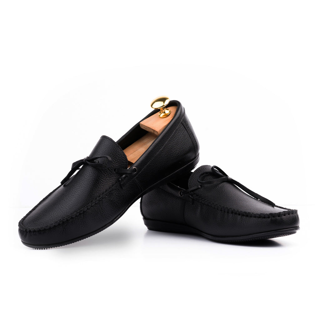 Laced Leather Moccasins - Black