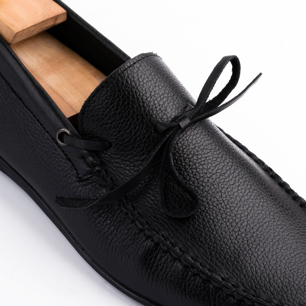 Laced Leather Moccasins - Black