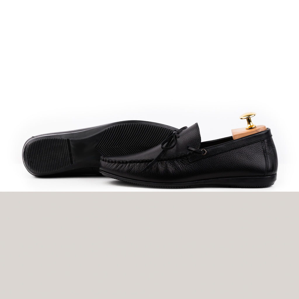 Laced Leather Moccasins - Black