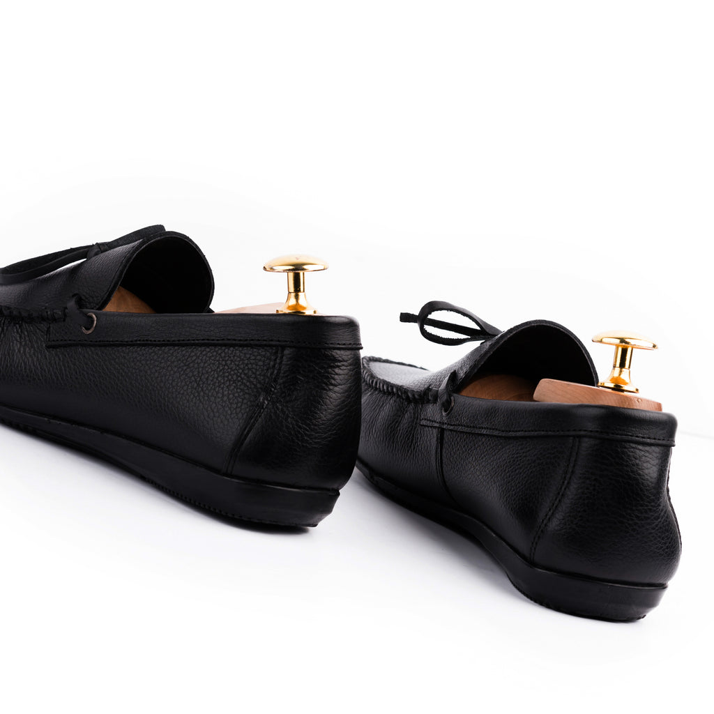 Laced Leather Moccasins - Black