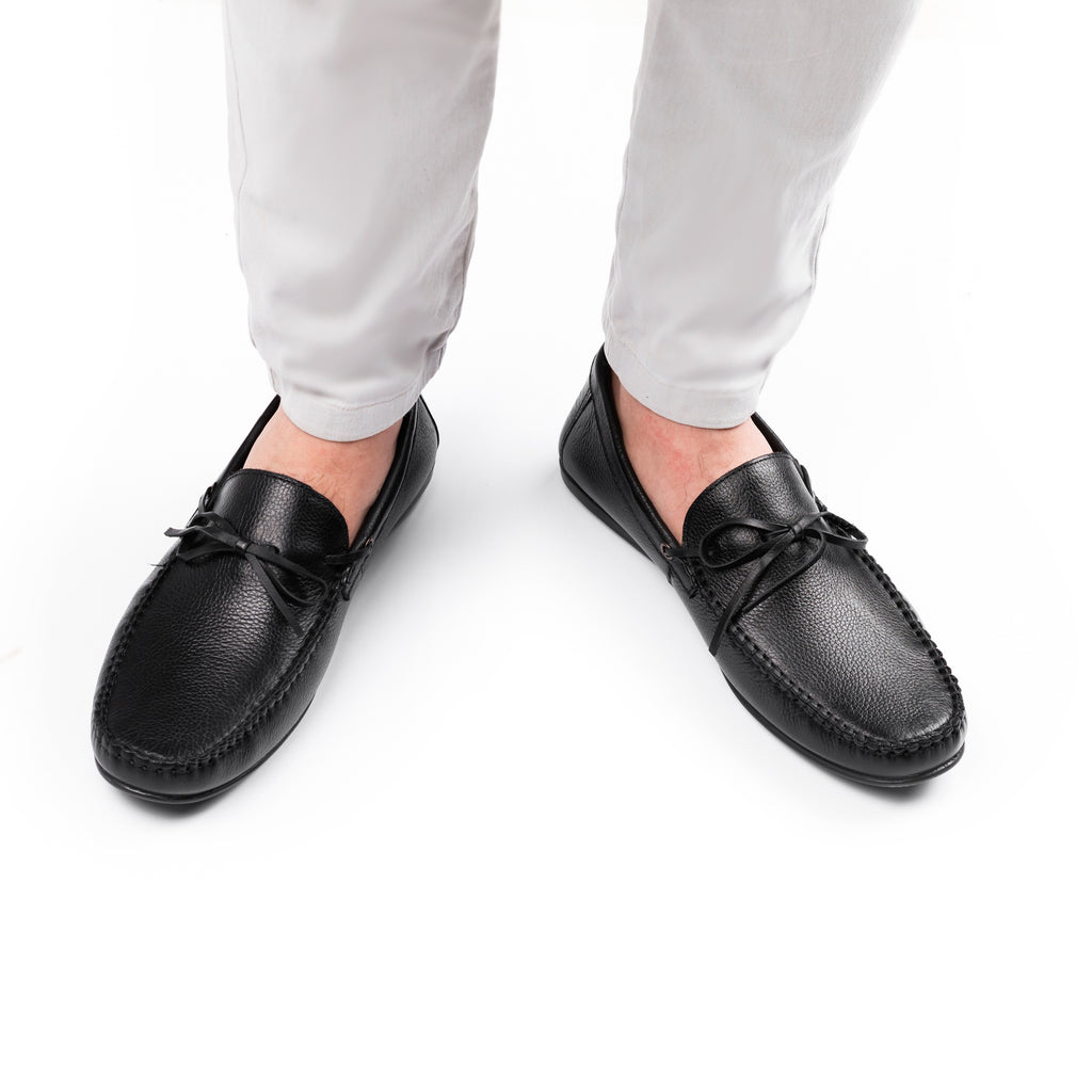 Laced Leather Moccasins - Black