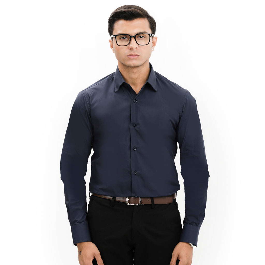 Navy Cutaway Collar Shirt