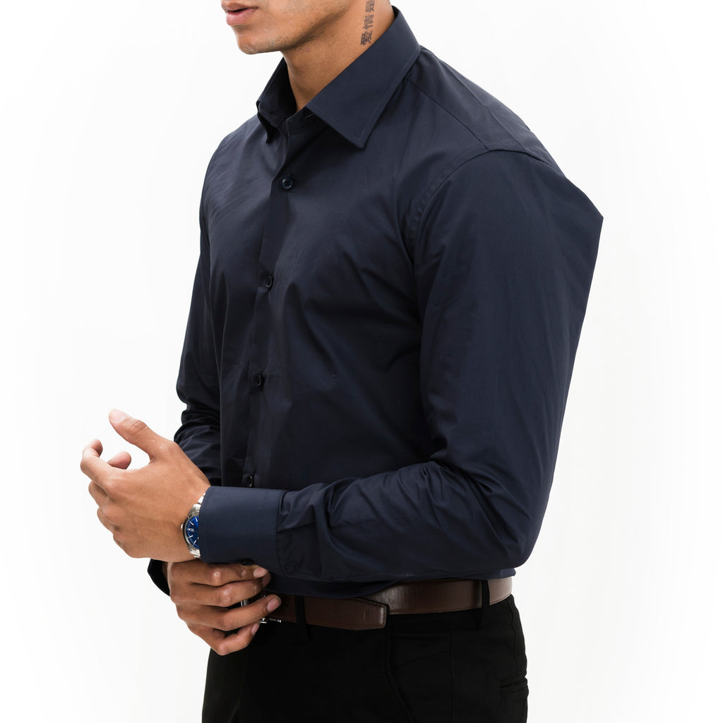Navy Cutaway Collar Shirt