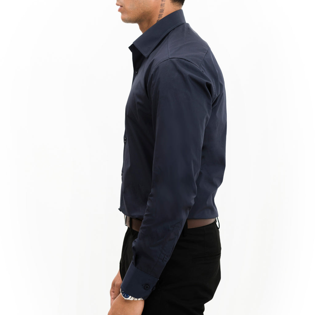 Navy Cutaway Collar Shirt