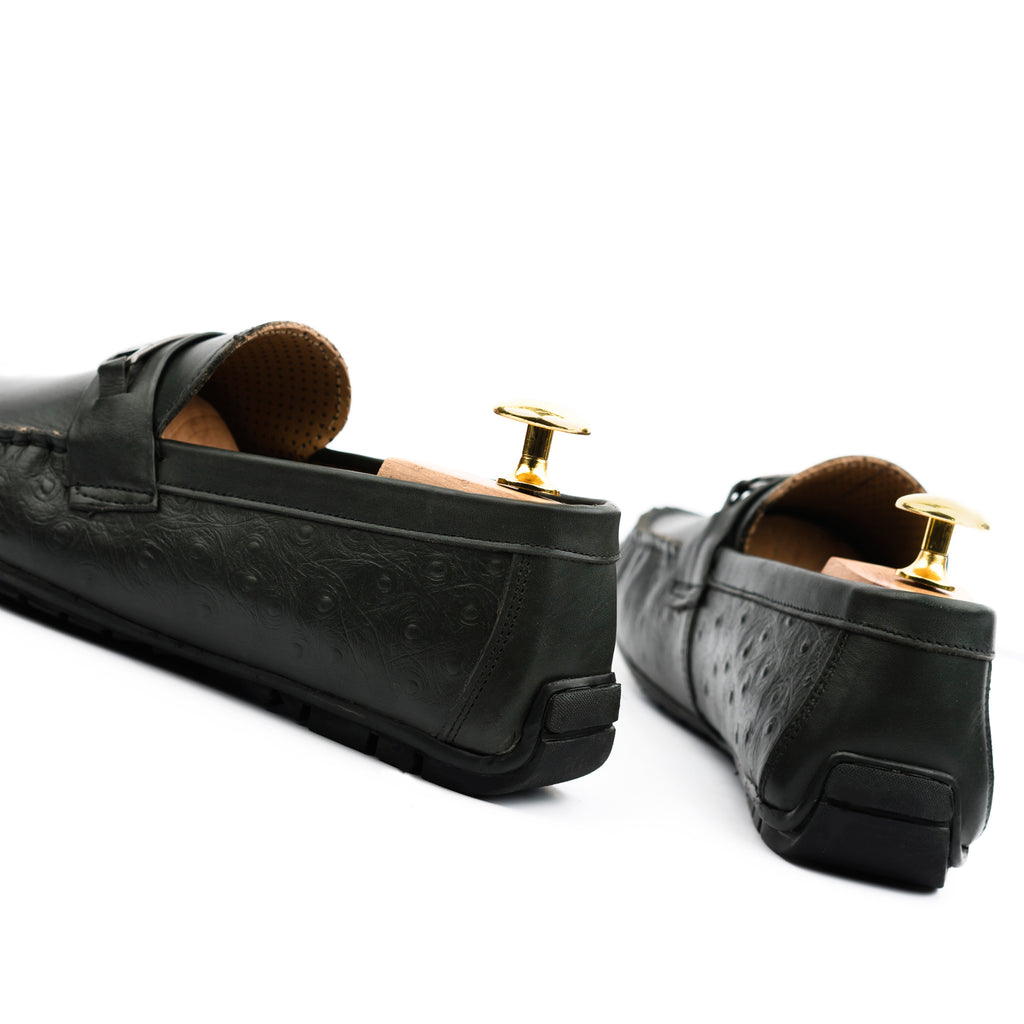 Ostrich Embossed Moccasins - Olive