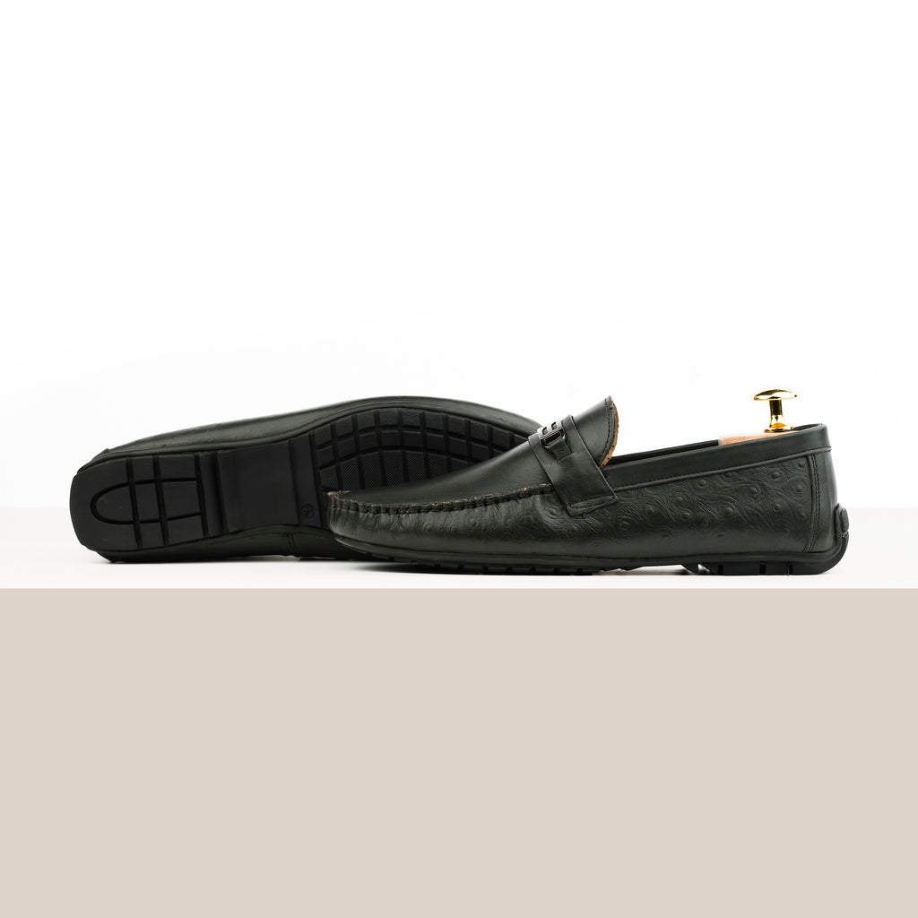 Ostrich Embossed Moccasins - Olive