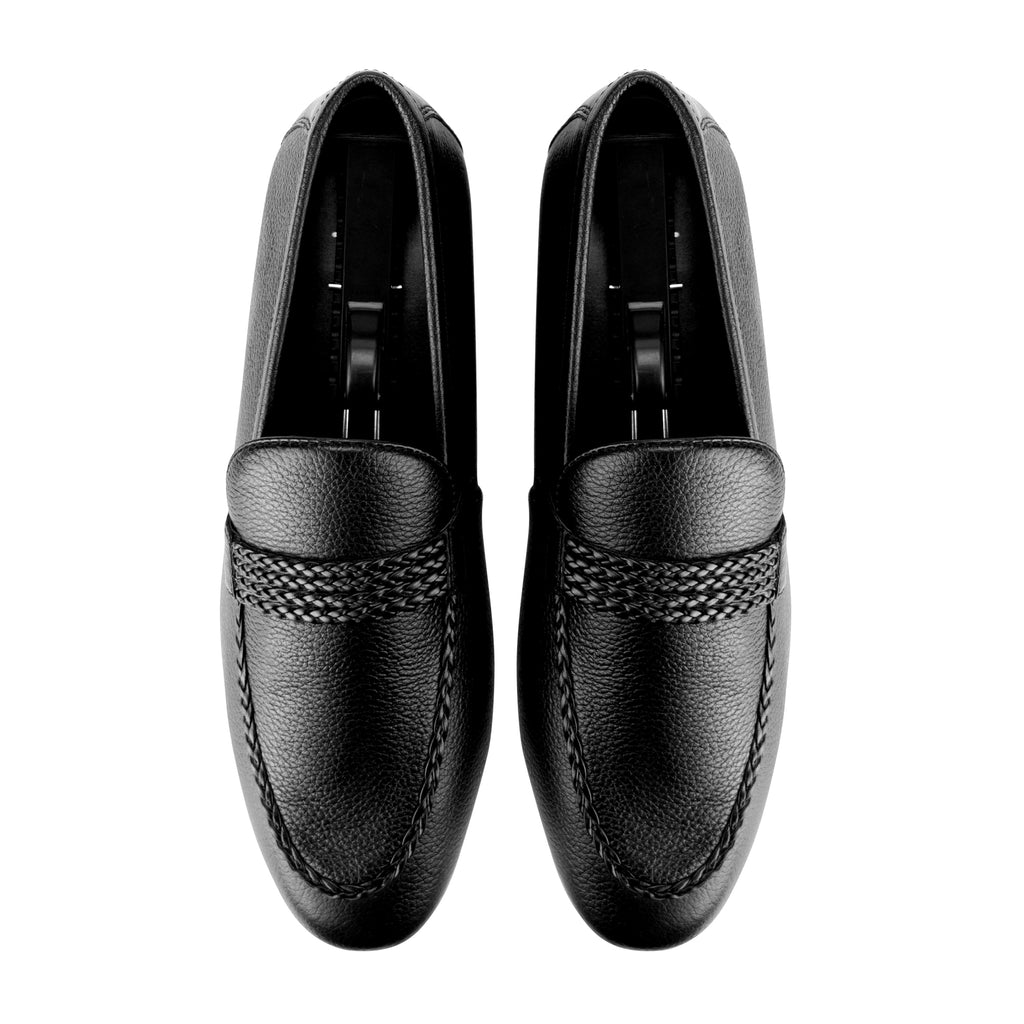 Braided Strapped Loafers-Black