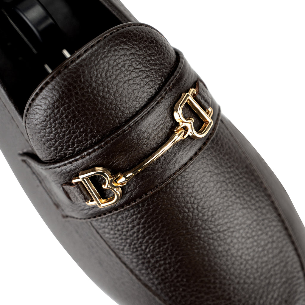 Golden Buckled Loafers-Dark Brown