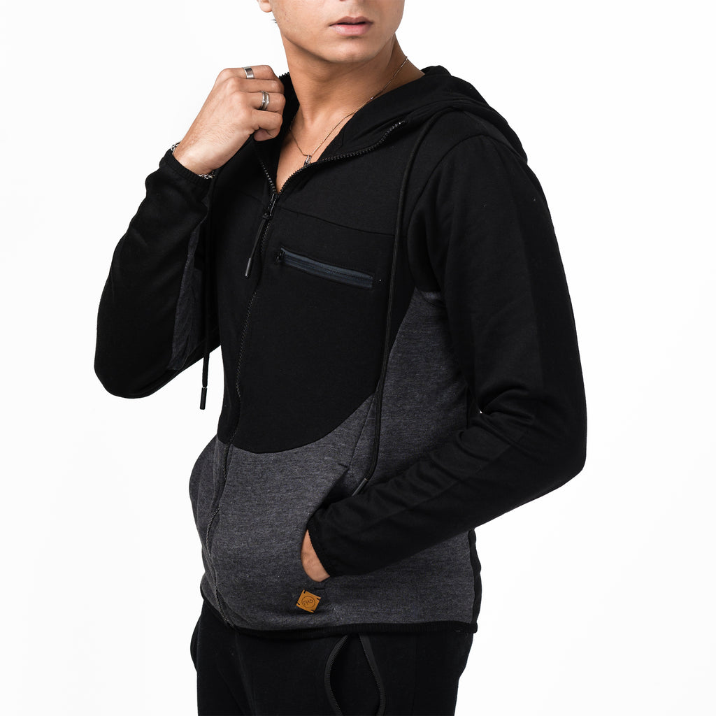 Black and Grey Fleece Hoodie