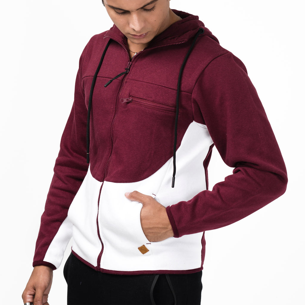 Maroon and White Fleece Hoodie