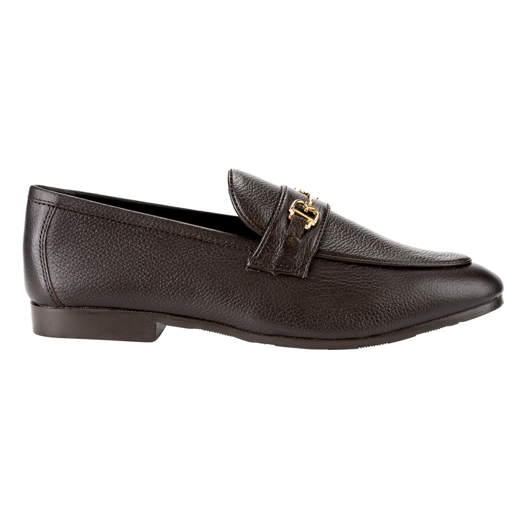 Golden Buckled Loafers-Dark Brown