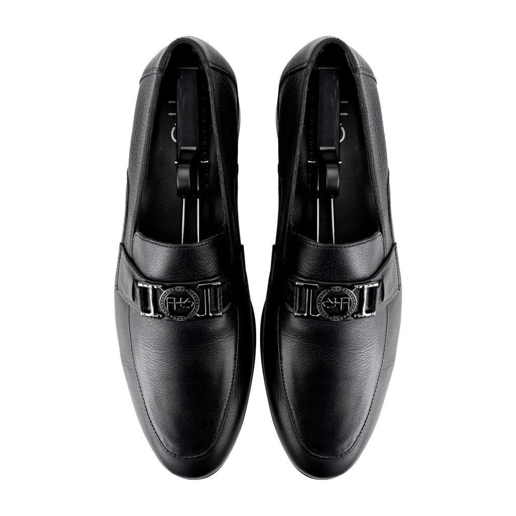FHS Gun Metal Buckled Loafers-Black