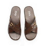Cross-Strapped Buckled Slippers - Brown
