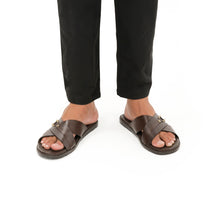 Load image into Gallery viewer, Cross-Strapped Buckled Slippers - Brown
