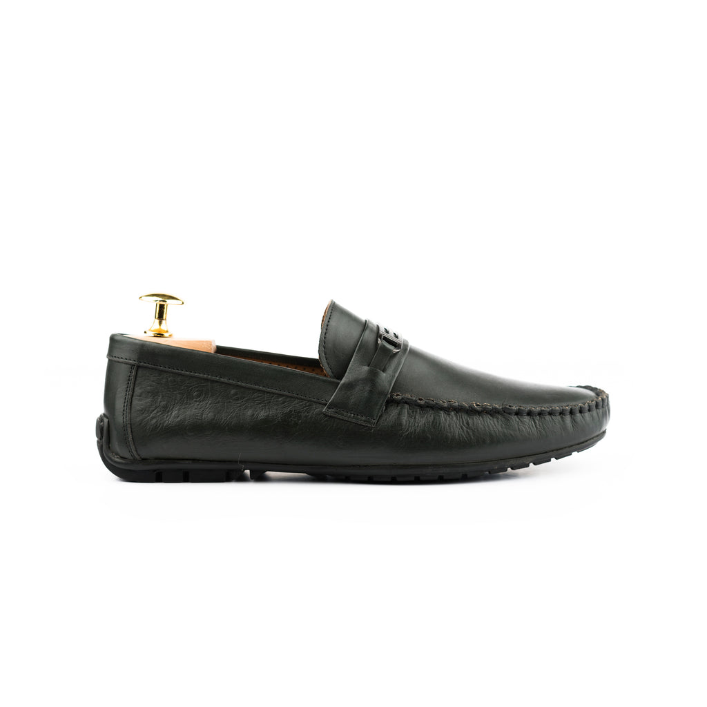 Ostrich Embossed Moccasins - Olive