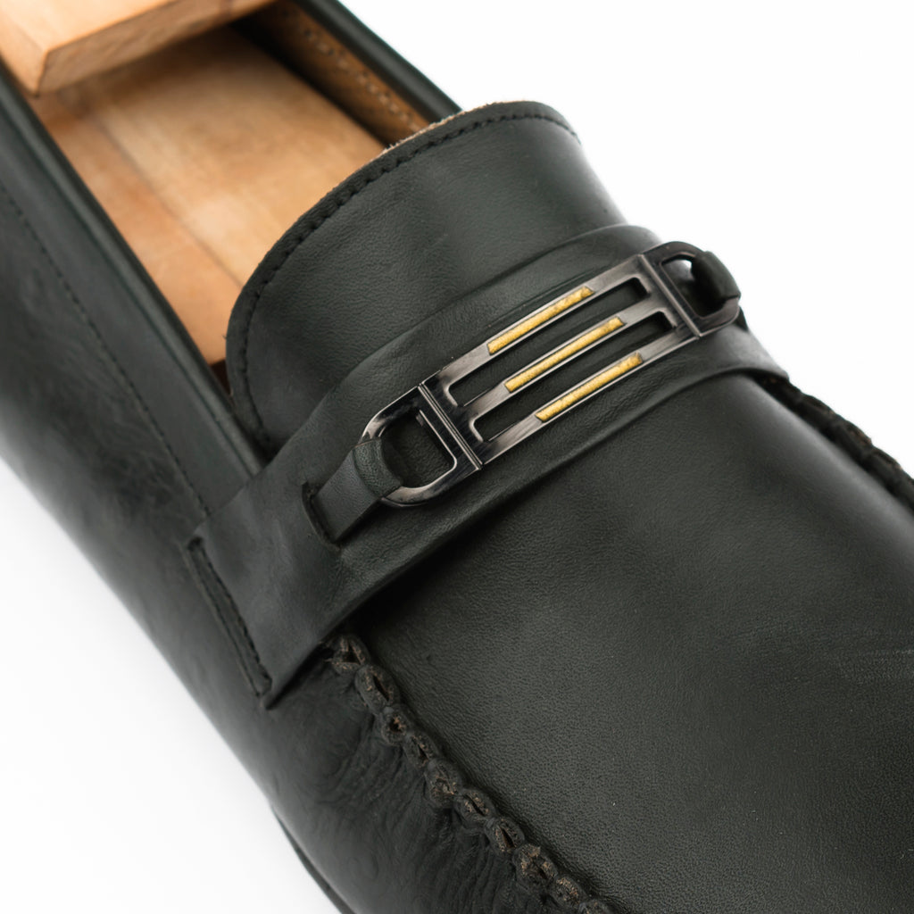 Ostrich Embossed Moccasins - Olive