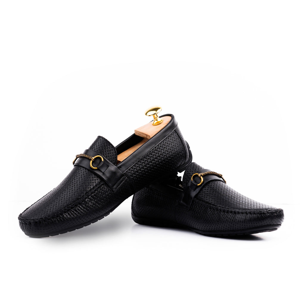 Basket-weave Patterned Moccasins - Black