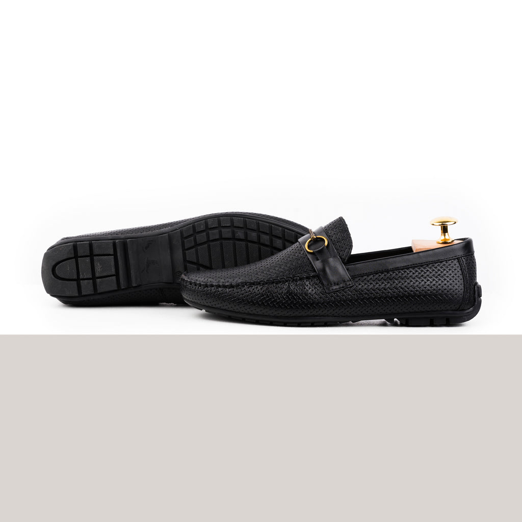 Basket-weave Patterned Moccasins - Black