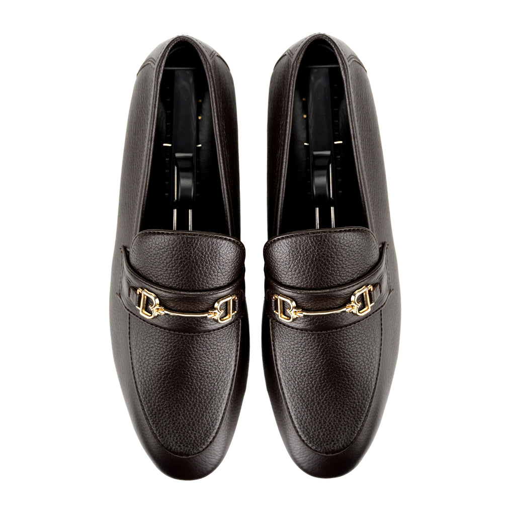 Golden Buckled Loafers-Dark Brown