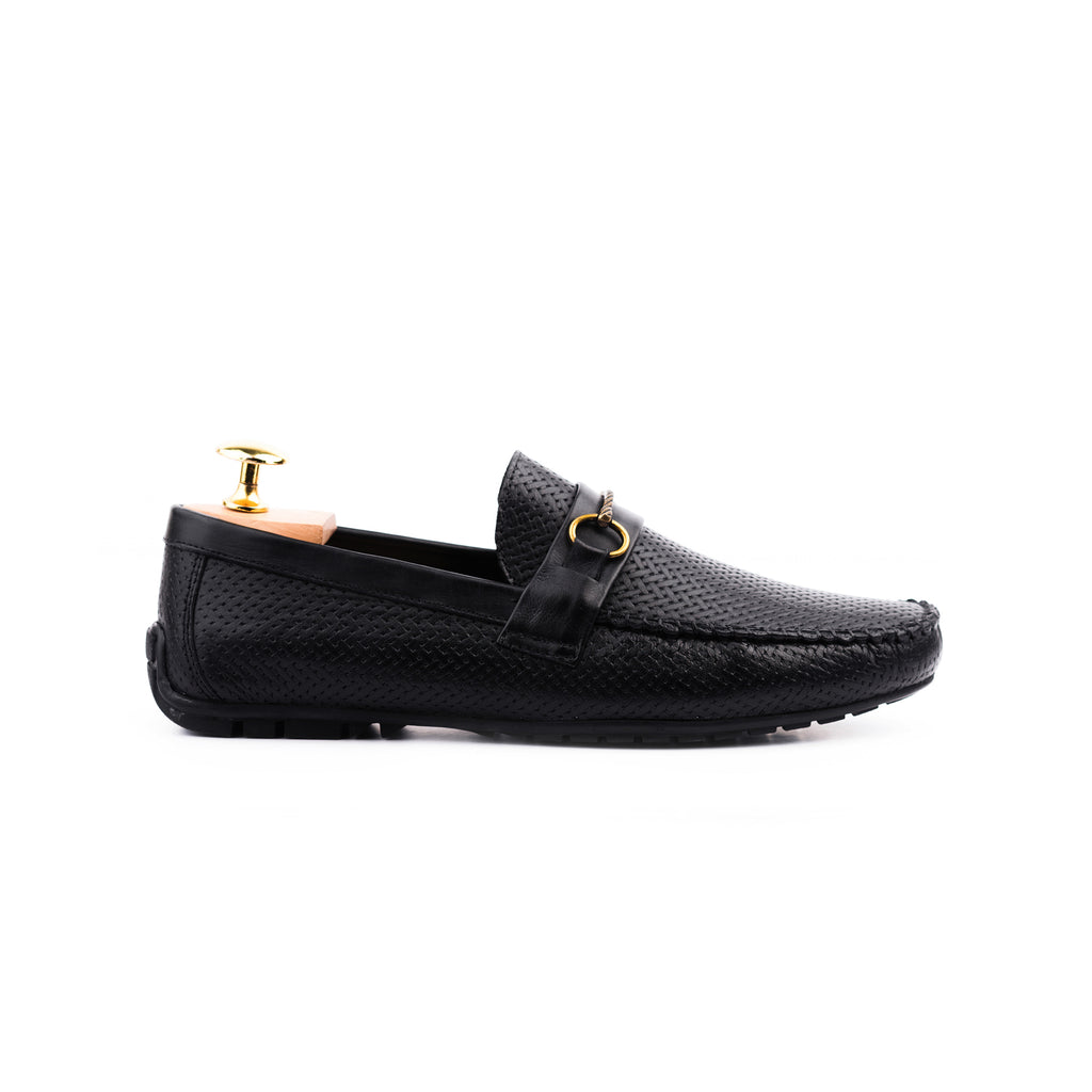 Basket-weave Patterned Moccasins - Black