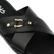 Load image into Gallery viewer, Cross-Strapped Buckled Slippers - Black