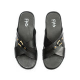Cross-Strapped Buckled Slippers - Black