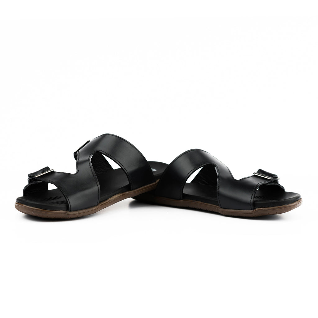 Adjustable Dual-Buckled Slippers - Black