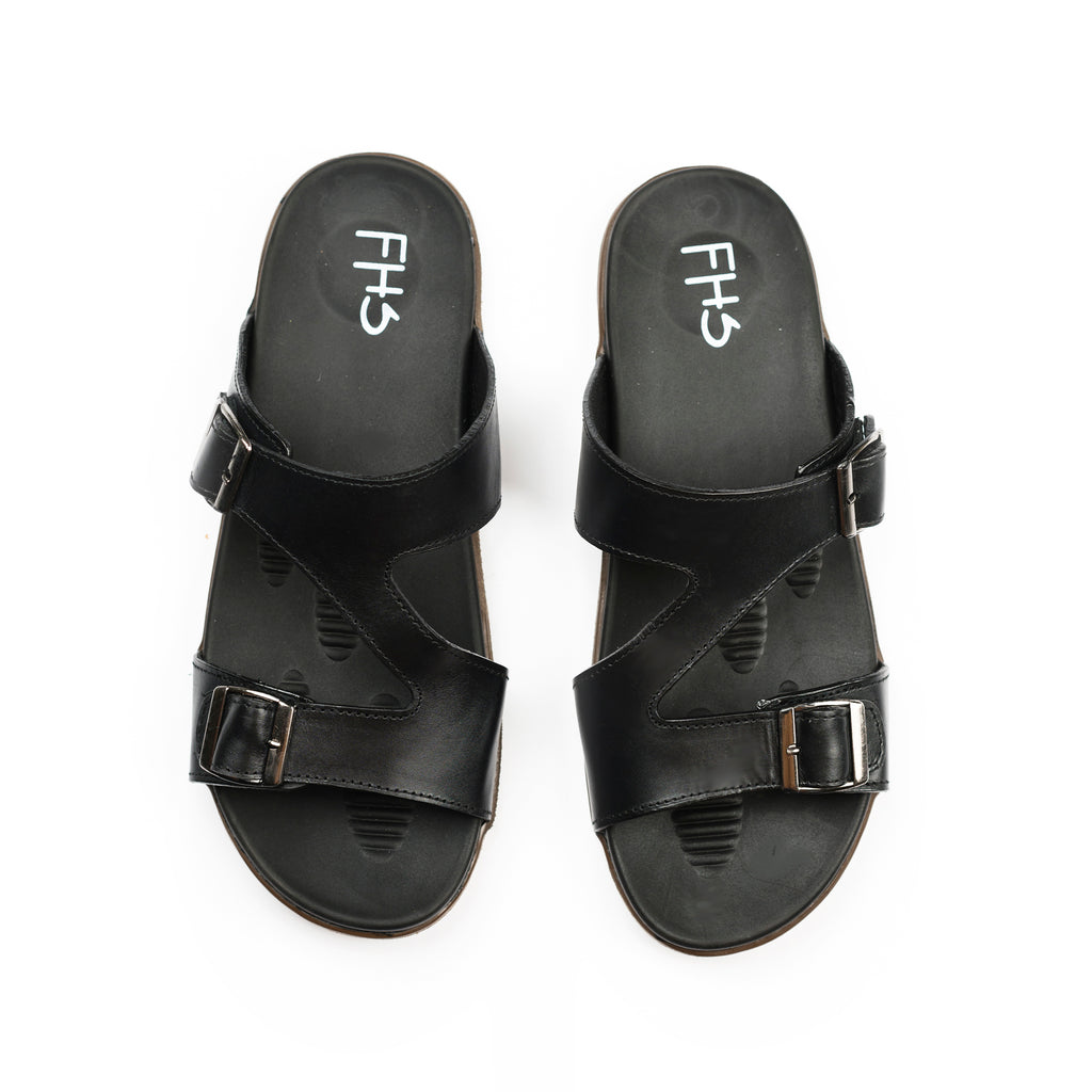 Adjustable Dual-Buckled Slippers - Black