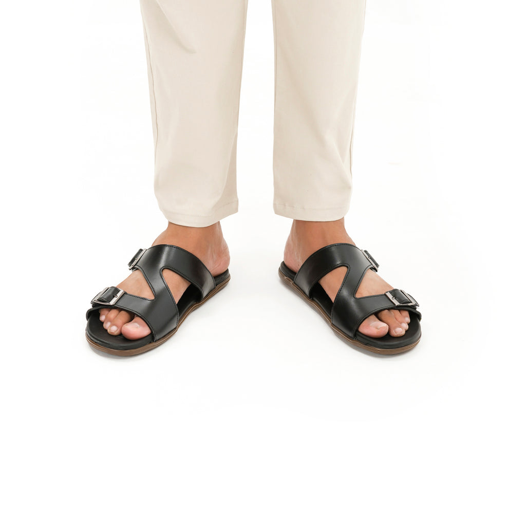 Adjustable Dual-Buckled Slippers - Black
