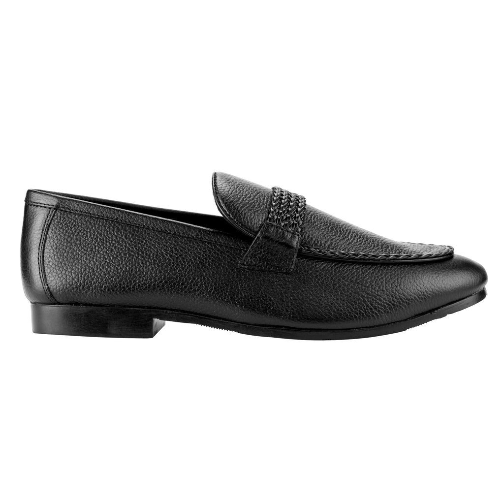 Braided Strapped Loafers-Black