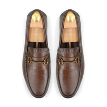 Load image into Gallery viewer, Crocodile Emboossed Buckled Moccasin - Brown