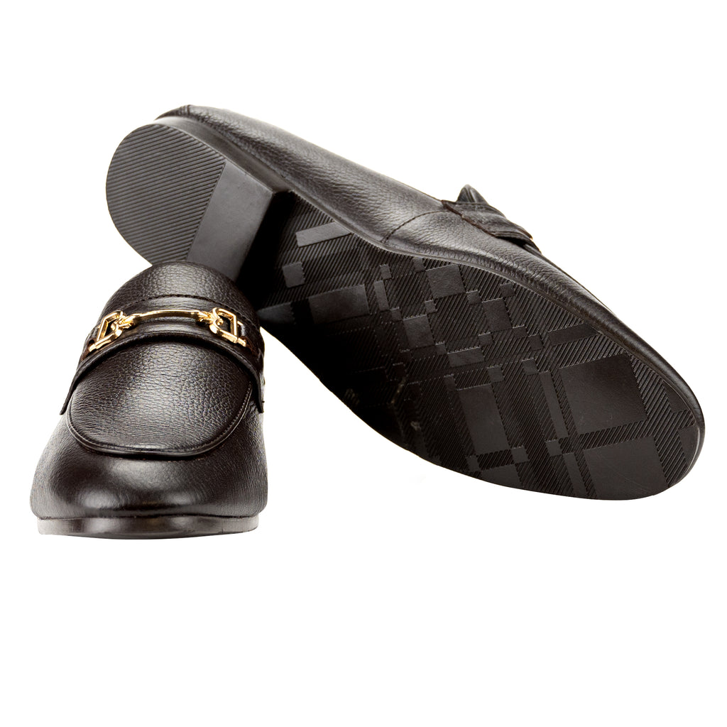 Golden Buckled Loafers-Dark Brown