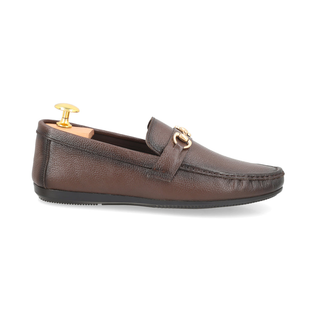 Two Tone Horse-Bit Buckled Moccasins - Brown