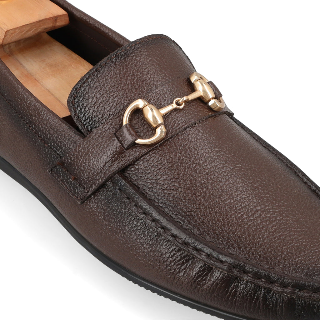 Two Tone Horse-Bit Buckled Moccasins - Brown