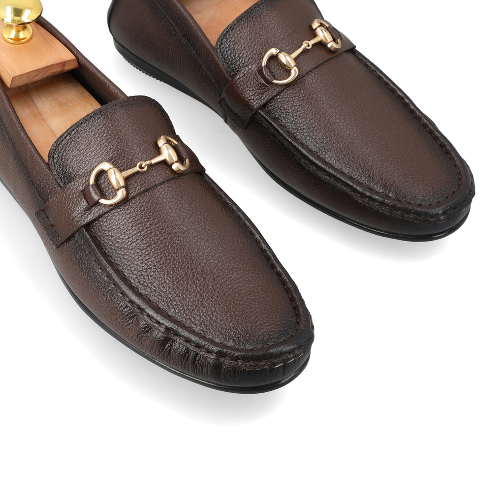 Two Tone Horse-Bit Buckled Moccasins - Brown