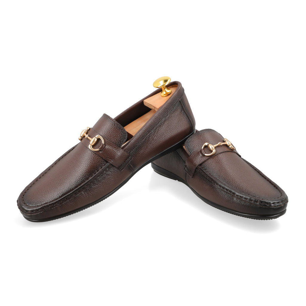 Two Tone Horse-Bit Buckled Moccasins - Brown
