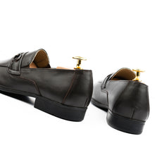Load image into Gallery viewer, Gun Metal Buckled Leather Loafers - Dark Brown