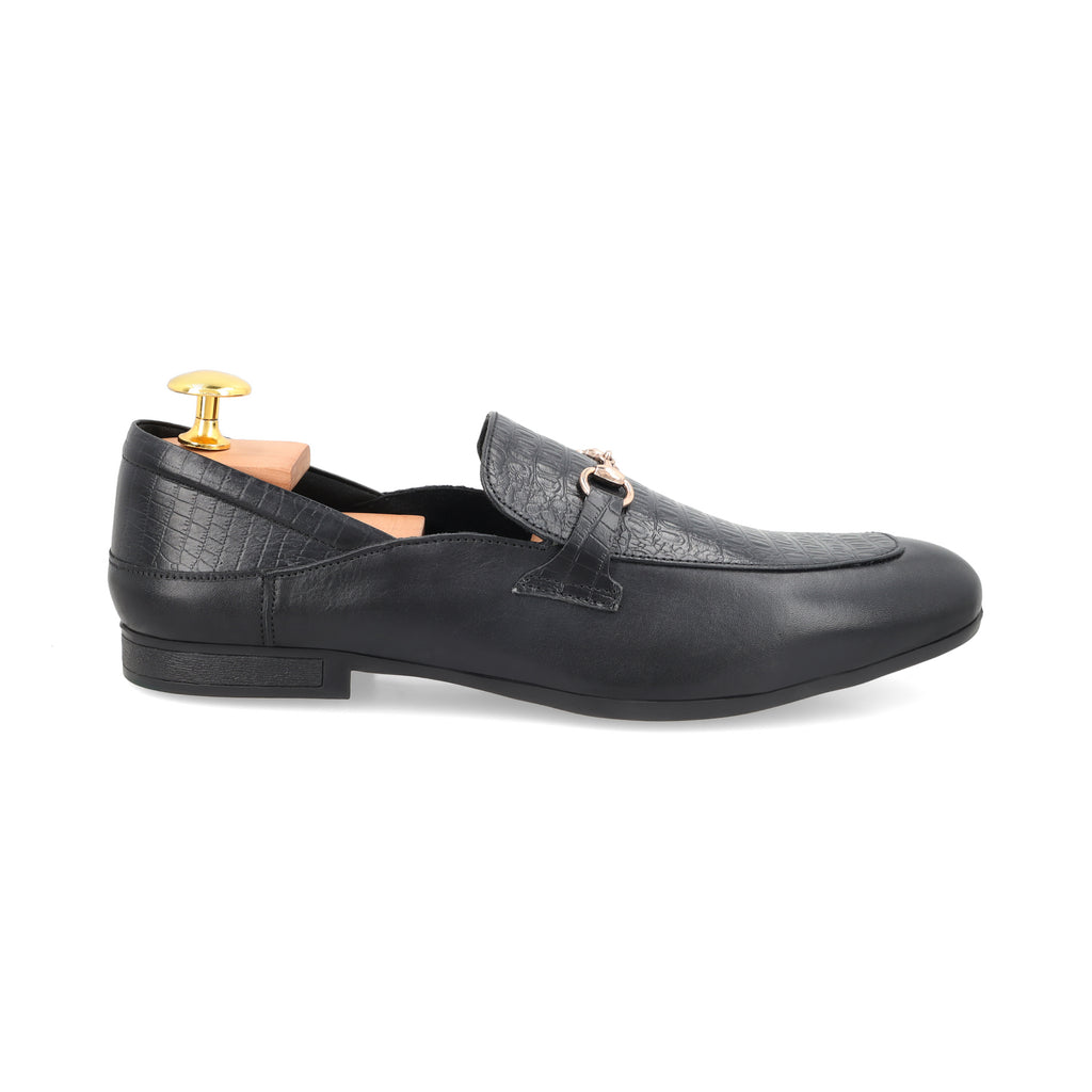 Classic Crocodile Embossed Loafers - Black